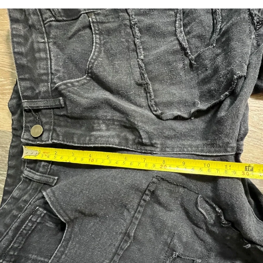 Unbranded Distressed Patchwork Jeans Mens 32 Black Raw Edge Frayed Straight Leg